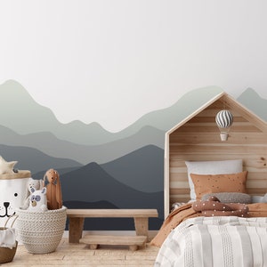 Mountain Wall Decal, Wave Wall Mural, Peel and Stick Fabric Mountain Mural, Nursery Wall Decor, Office Decor, Office Wall Mural Office Decal