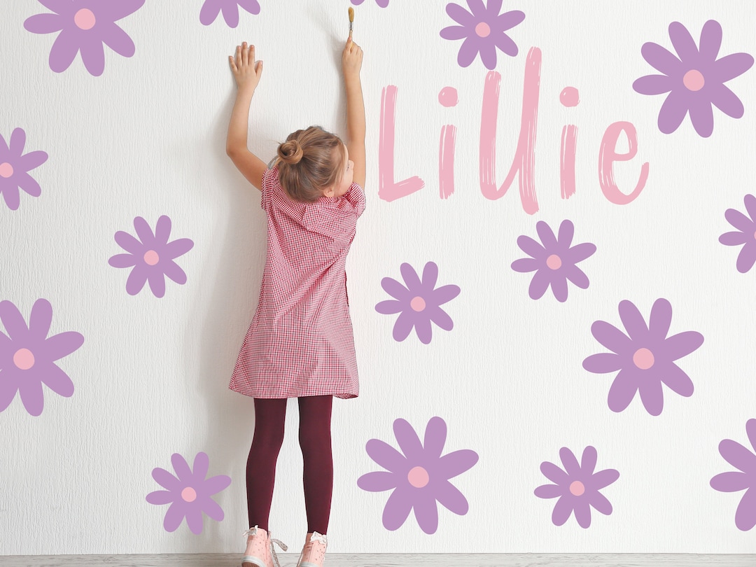 Personalized Daisy Flowers Wall Decals, Boho Nursery Decor, Kids Room ...