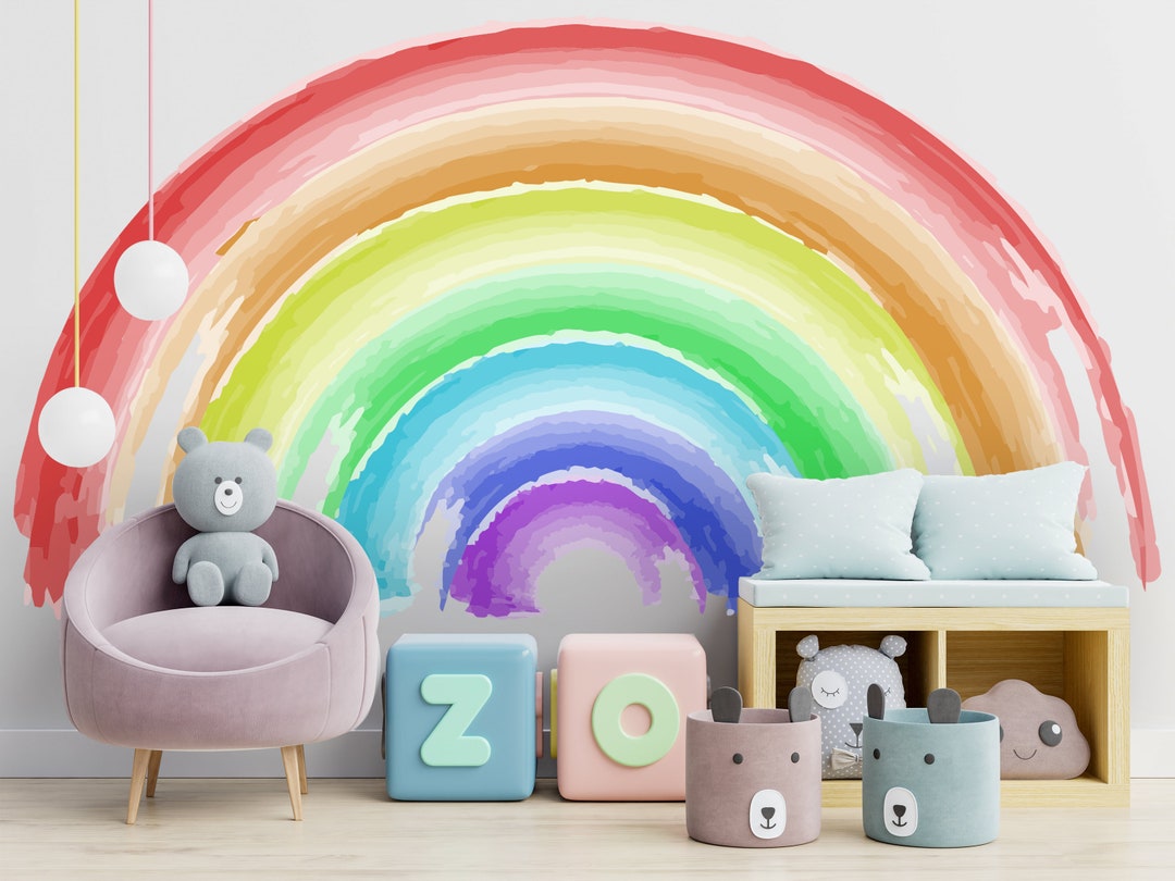Watercolor Rainbow Fabric Wall Decal Nursery Decor - Etsy