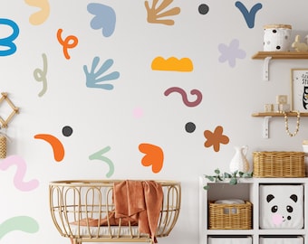 Abstract Wall Decals, Bright pattern Colorful Stickers, Floral, Abstract, Shapes, Patterns, Modern Wall Art, Play Room Decor