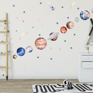 Sun and Planets Wall Decal Set, Solar System Kids Room Decor, Classroom Decor, Fabric peel and Stick Stickers, Reusable