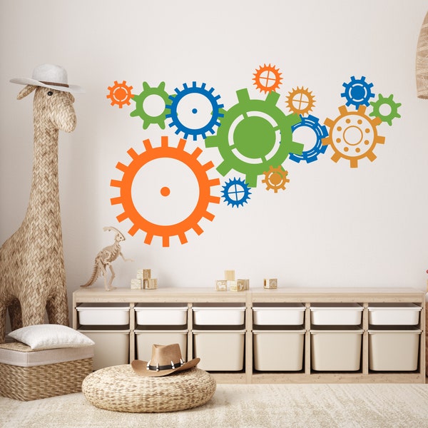 Robot Gears Color Vinyl Wall Decal, Cogs Color Vinyl Wall Decal, Mechanical Wall Decals, Boys Wall Decal Room, Boys Room Decor