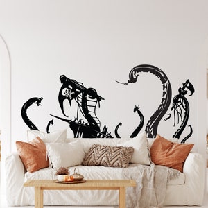 Wall Decal Octopus, Pirate Ship Attack by Octopus, Vinyl Wall Decal, Ship Wall Decal, Sea life Wall Decal, Ocean Wall Decal