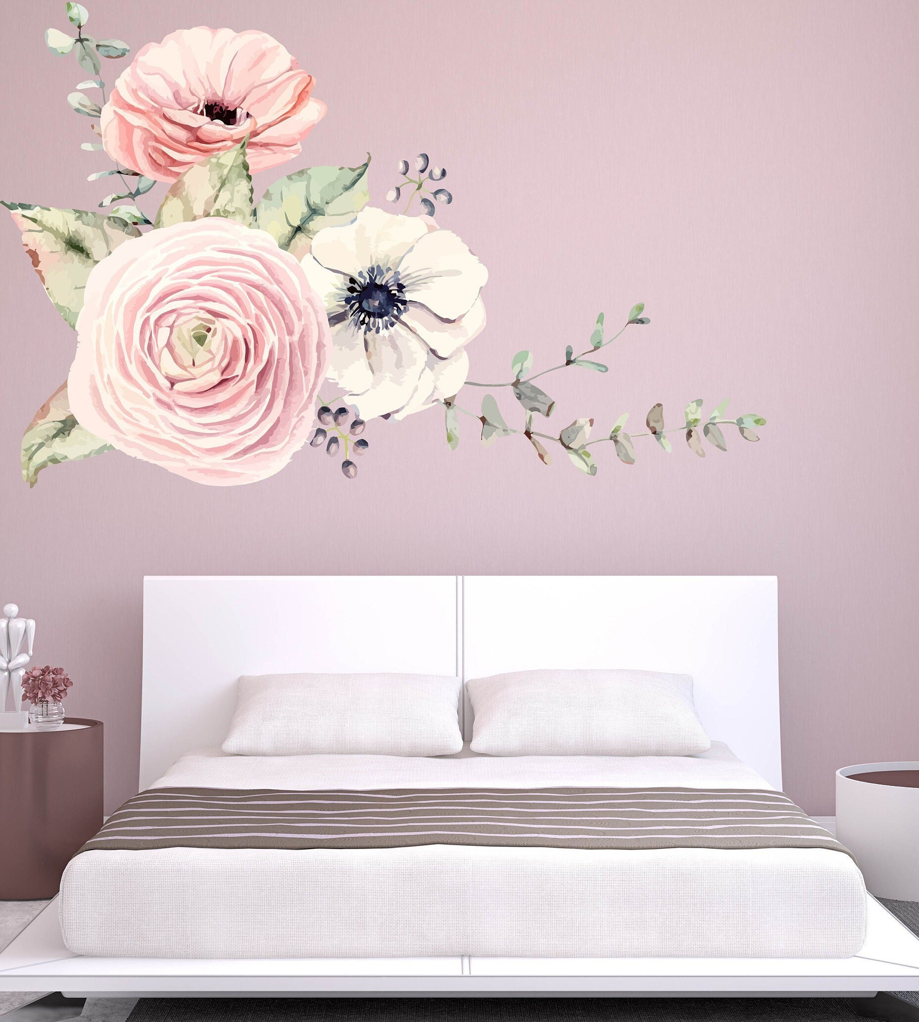 Peony Flower Wall Decals, Watercolor Peony, Floral Wall Decals, Floral ...
