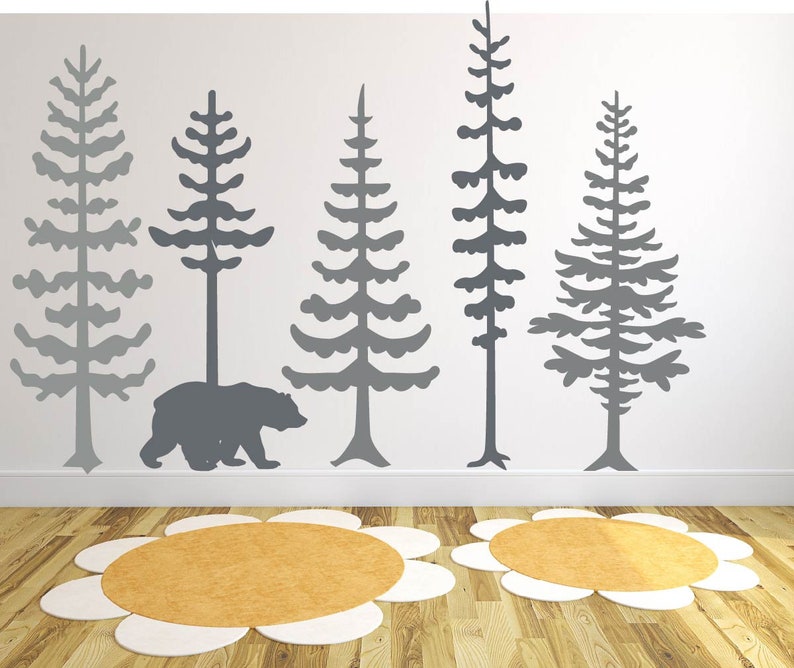 Pine Tree Forest Wall Decals Tree Wall Decals Forest Mural Etsy