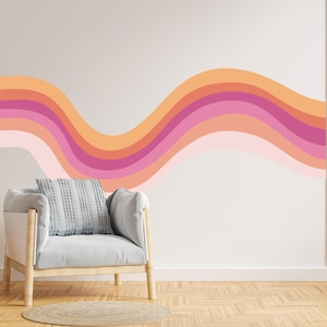 Wavy Retro Stripe Wall Decal, Retro Waves Wall Decal, Office Room Vintage 70s Peel and Stick Fabric Decal, Kids Room Decor Custom Colors
