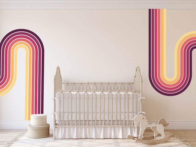 Rainbow Stripe Wall Decal, Nursery room Wall Decal, Playroom Modern Rainbow Removable Sticker, Kids Room Vintage Decor, Retro Stripe Decal image 6