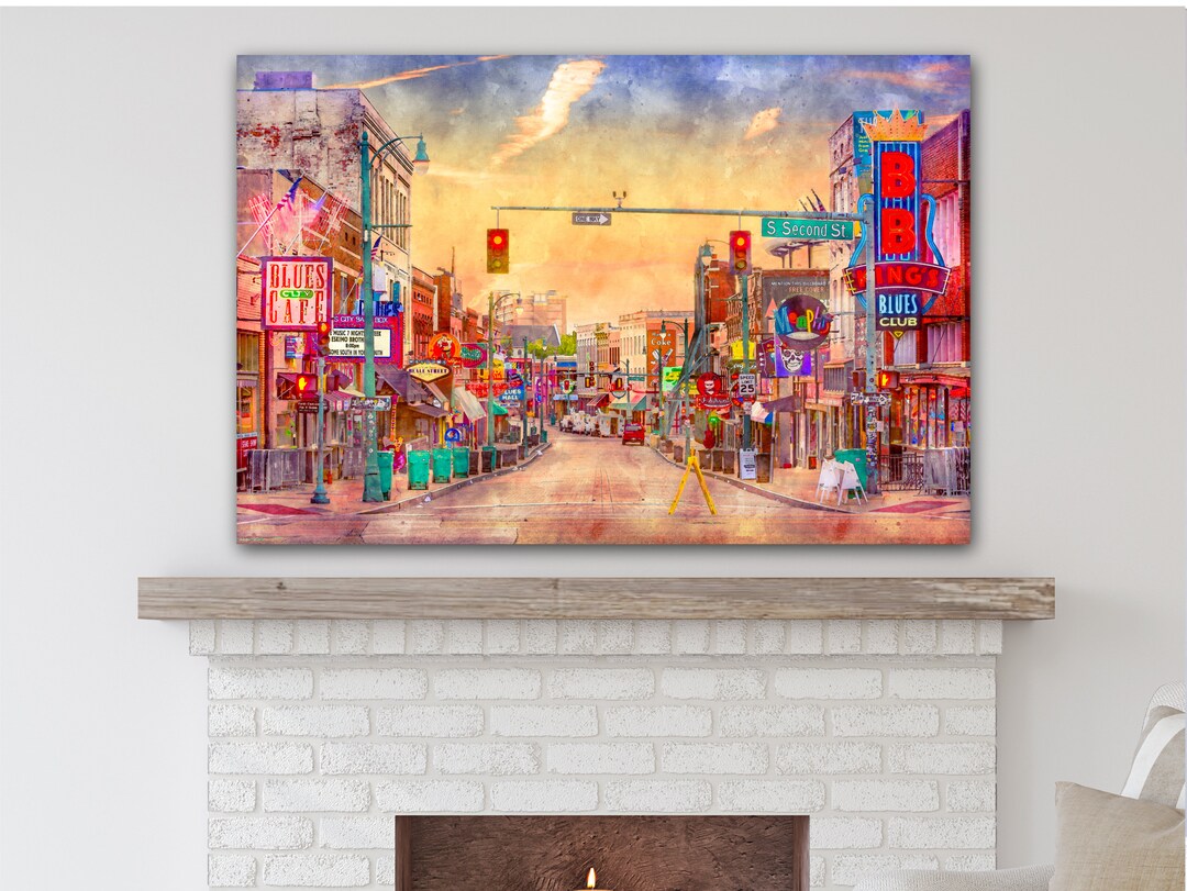 Memphis Tennessee Wall Canvas, Memphis Beale Street Watercolor Canvas