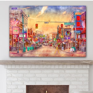 Memphis Tennessee  Wall Canvas, Memphis Beale Street watercolor canvas, Memphis Wall Art, Memphis Wall Print Blues art ready to hang.!