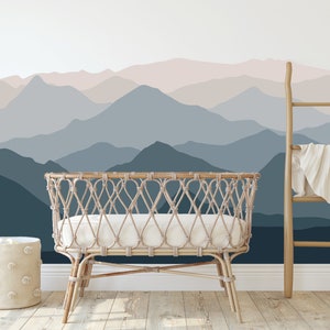 Mountain Wall Decal, Wave Wall Mural, Peel and Stick Fabric Mountain Mural, Nursery Wall Decor, Office Decor, Office Wall Mural Office Decal