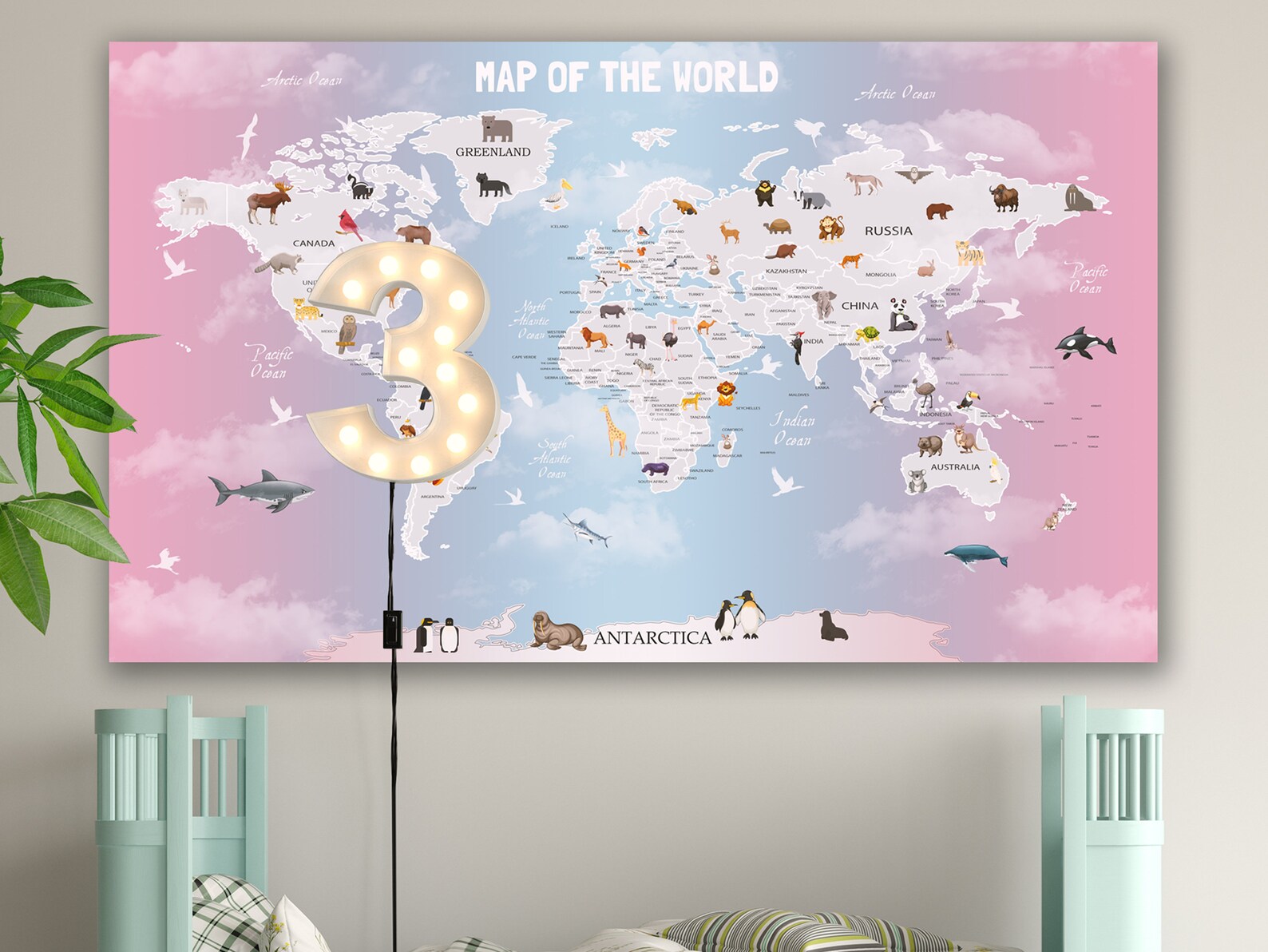 Nursery World Map Canvas Kids World Map Large World Map Etsy