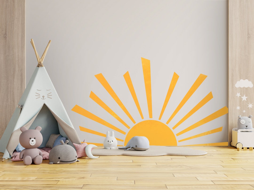 Half Sun Watercolor Wall Decal, Nursery Room Wall Decor, Playroom Peel ...