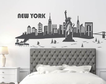 New York Skyline wall decal, Statue of Liberty Decal, Wall decal Sticker, Mural, New York Wall decor, New York City wall decal skyline