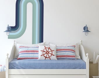 Retro Stripe Wall Decal, Nursery room Fabric Wall Decal, Playroom Modern Rainbow Sticker, Kids Room Vintage Decor, Retro 70's Stripe Decal