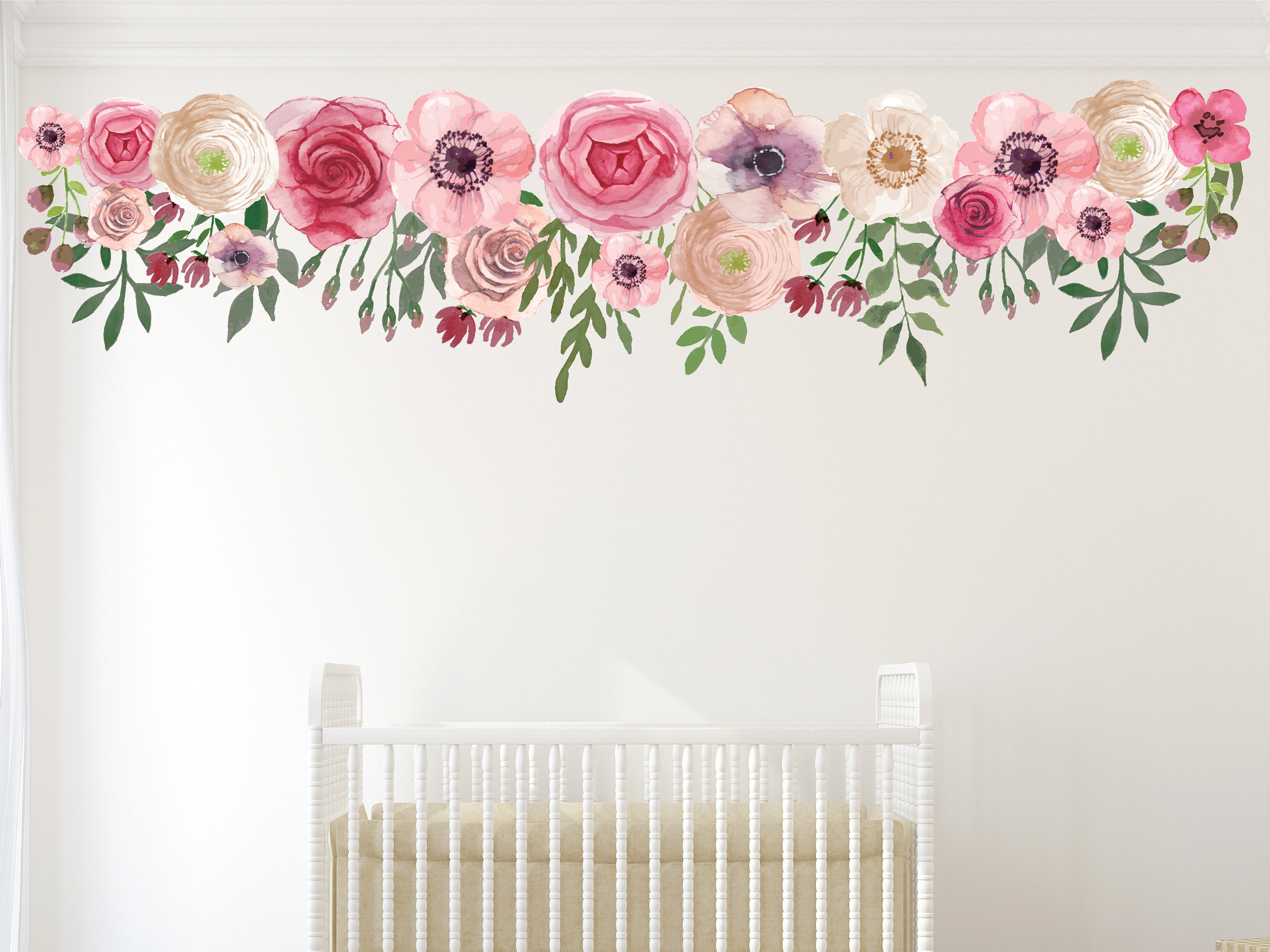 Peony Flower Wall Decals Watercolor Peony Floral Wall Etsy