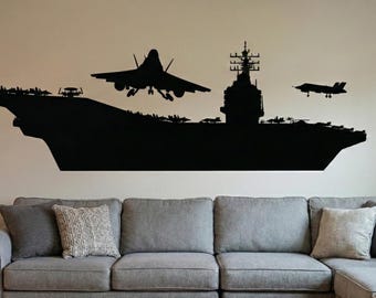 US Navy Wall Decal, Aircraft Carrier Decal,  American Fighter Jets, Military ship, Navy Wall Decal, Airplane Wall Decal, Home Office Decor