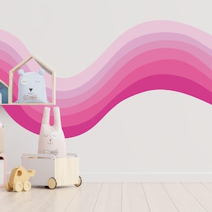 Wavy Retro Stripe Wall Decal, Retro Waves Wall Decal, Office Room Vintage 70s Peel and Stick Fabric Decal, Kids Room Decor Custom Colors