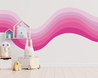 Wavy Retro Stripe Wall Decal, Retro Waves Wall Decal, Office Room Vintage 70s Peel and Stick Fabric Decal, Kids Room Decor Custom Colors