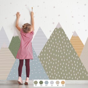 Mountain Wall Decal, Peel and Stick Fabric Mountain Mural, Nursery Wallpaper, Mural, Kids Room wall decal, Play Room Decal, Custom colors