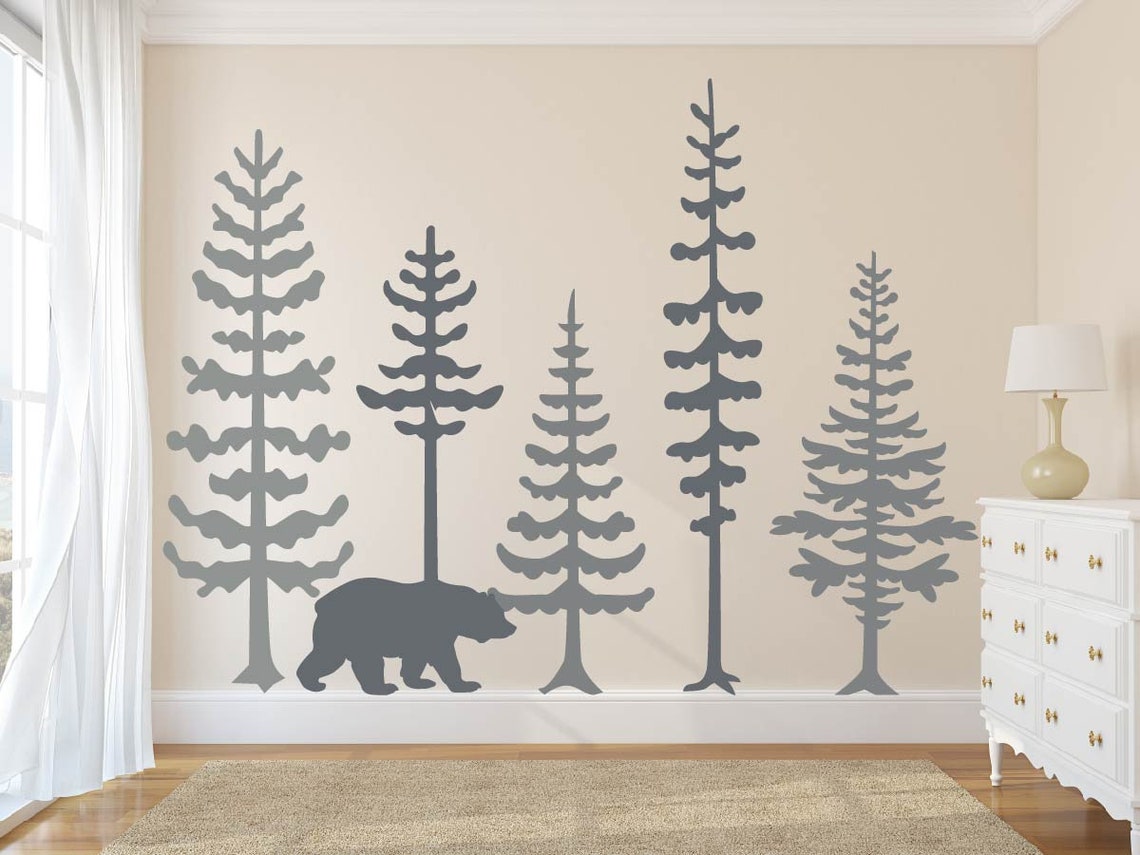 Pine Tree Forest Wall Decals Tree Wall Decals Forest Mural Etsy