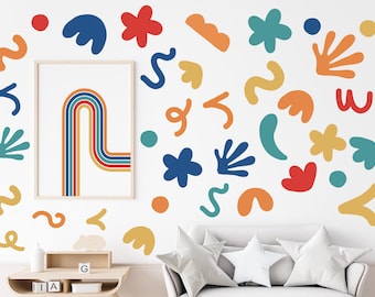 Abstract Shapes Wall Decals, Bright pattern Colorful Stickers, Abstract, Shapes, Patterns, Modern Wall Art, Play Room Decor