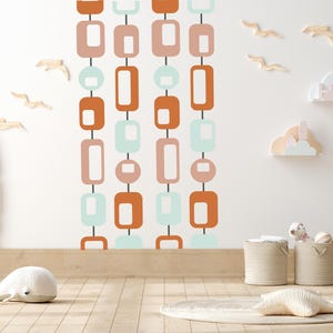 Mid-Century 70s Retro Wall Decal, Peel and Stick Minimalist Shapes Retro Wall Sticker, Retro 70s Wall Panels, Retro Wall Decal Custom Colors