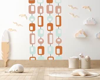 Mid-Century 70s Retro Wall Decal, Peel and Stick Minimalist Shapes Retro Wall Sticker, Retro 70s Wall Panels, Retro Wall Decal Custom Colors
