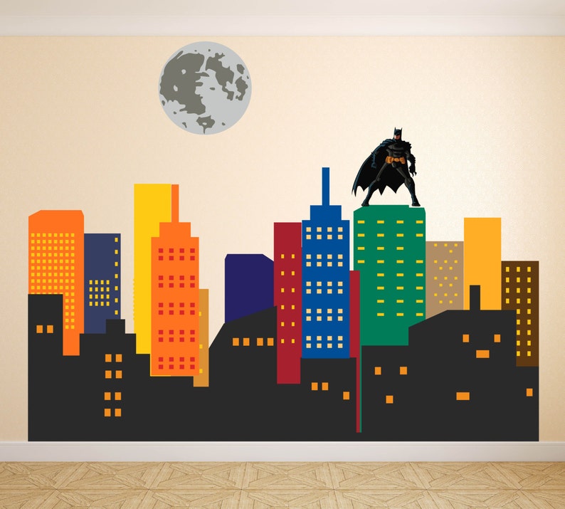 Super Hero Wall Decal City Skyline Wall Decal Gotham Etsy