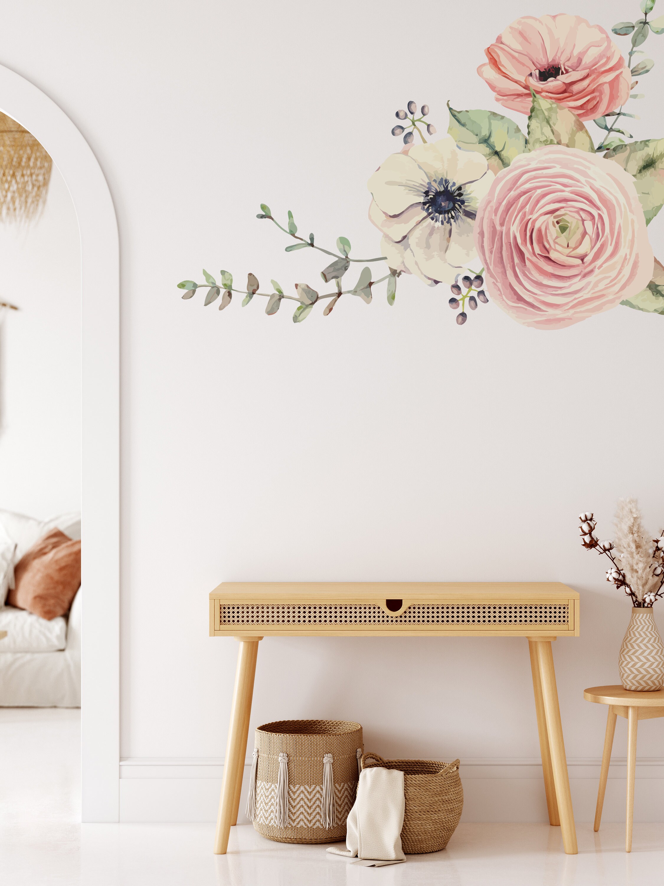 Peony Flower Wall Decals, Watercolor Peony, Floral Wall Decals, Floral ...