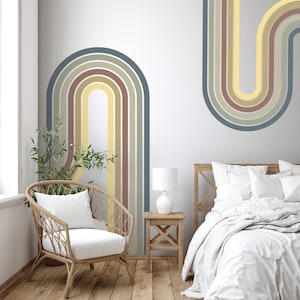 Rainbow Stripe Wall Decal, Nursery room Wall Decal, Playroom Modern Rainbow Removable Sticker, Kids Room Vintage Decor, Retro Stripe Decal image 8