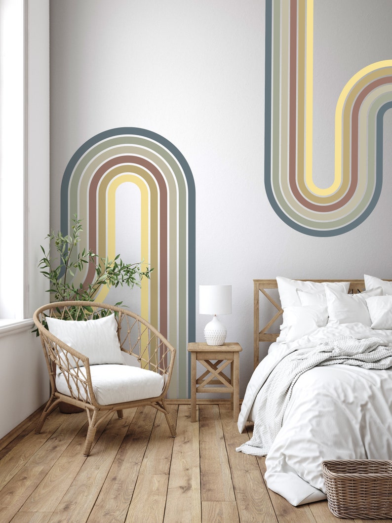 Rainbow Stripe Wall Decal, Nursery room Wall Decal, Playroom Modern Rainbow Removable Sticker, Kids Room Vintage Decor, Retro Stripe Decal image 8