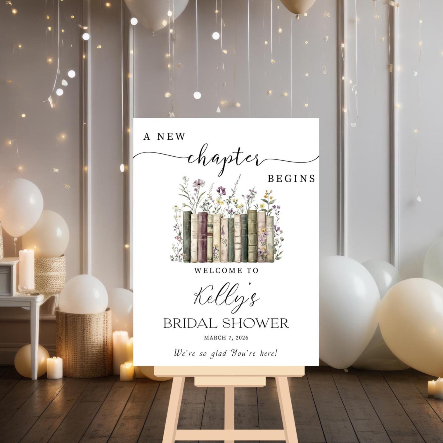 A New Chapter Begins Bridal Shower Welcome Sign, Wildflower Her Next ...