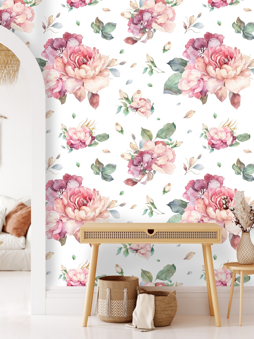 Floral Watercolor Wallpaper Peel and Stick Fabric Self - Etsy