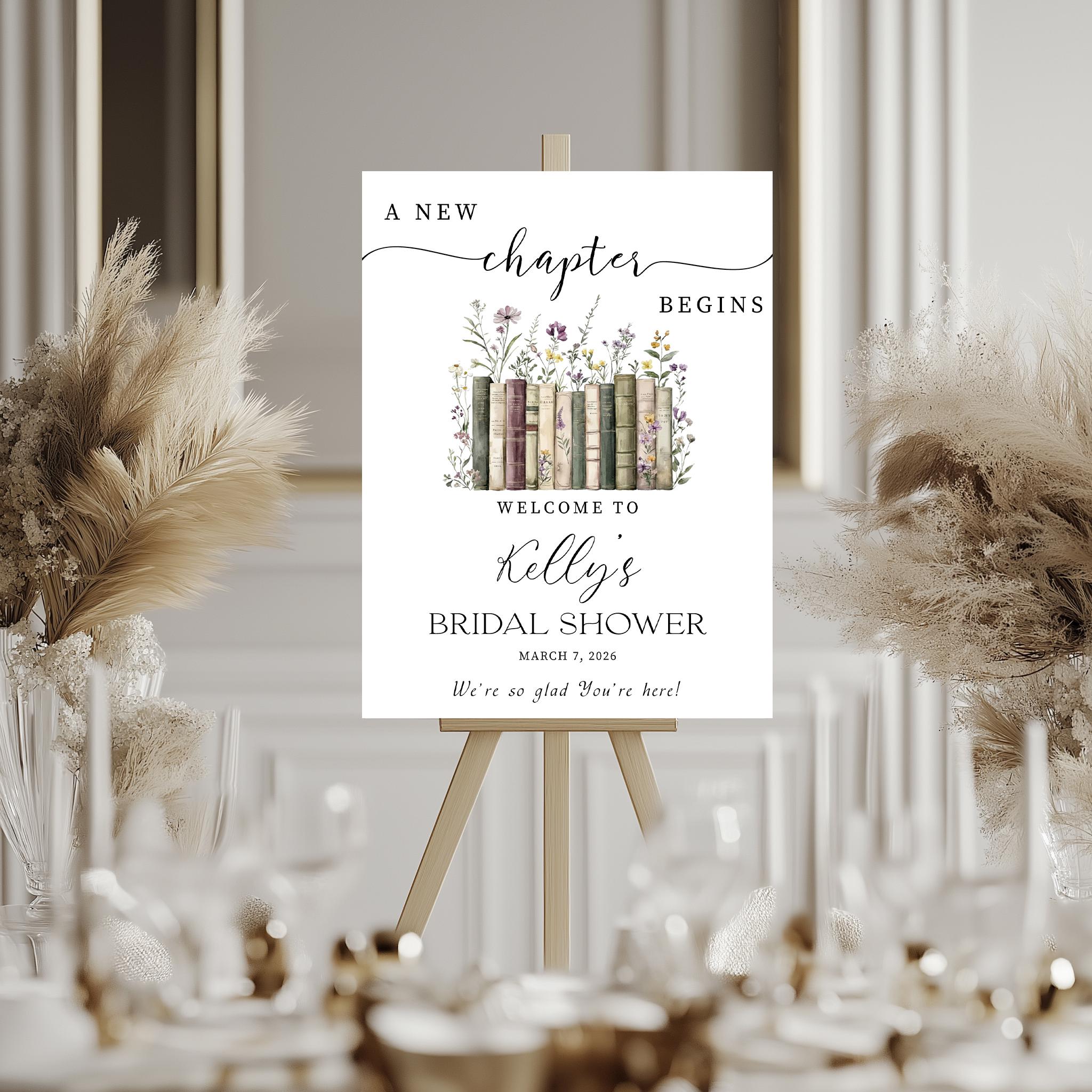 A New Chapter Begins Bridal Shower Welcome Sign, Wildflower Her Next ...