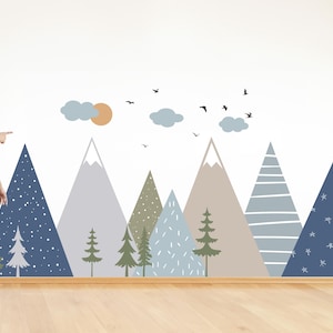 Mountain Wall Decal, Peel and Stick Fabric Mountain Mural, Nursery Wallpaper, Mural, Kids Room wall decal, Play Room Decal