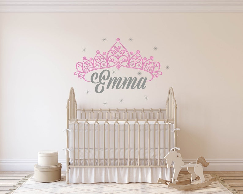 Personalized Name Wall Decal Crown Wall Decal Baby Girl Name Etsy