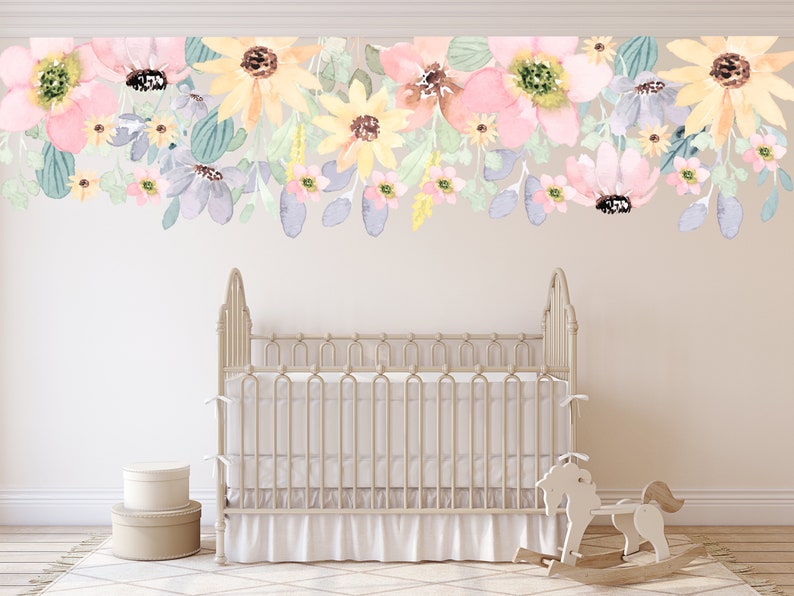 Pink Flower Watercolor Decal, Watercolor Sunflower Mural, Floral ...