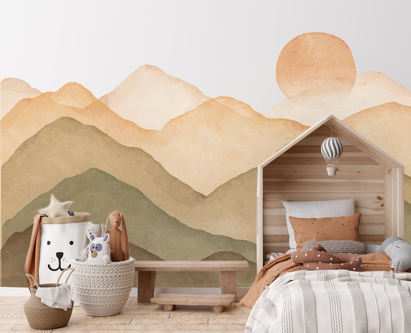 Mountain Wall Decal, Peel and Stick Fabric Mountain Mural, Nursery ...