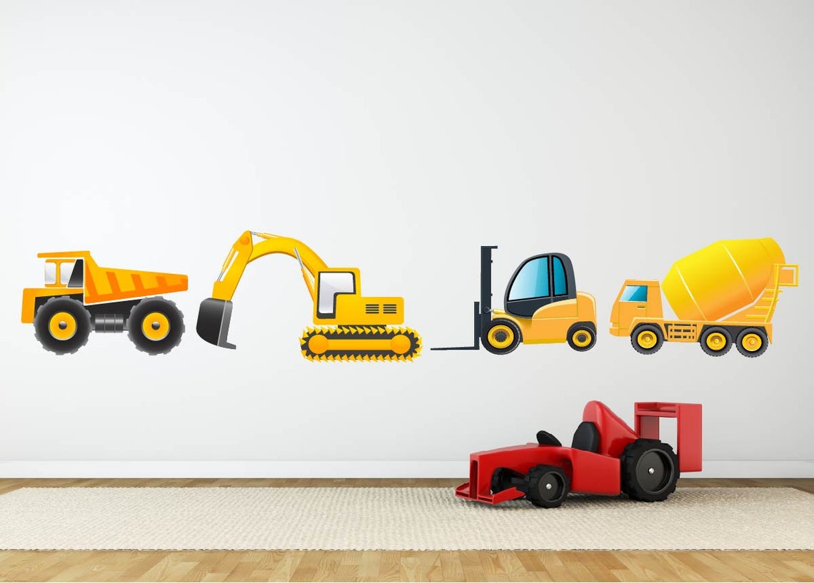 Construction Equipment Wall Decal Construction Truck Mural Etsy