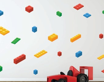 Building Toys bricks Decal, Boys Room Decal, Playroom, Easy Peel & Stick, Fabric Decal, removable and reusable, Nursery Wall Decal, Mural