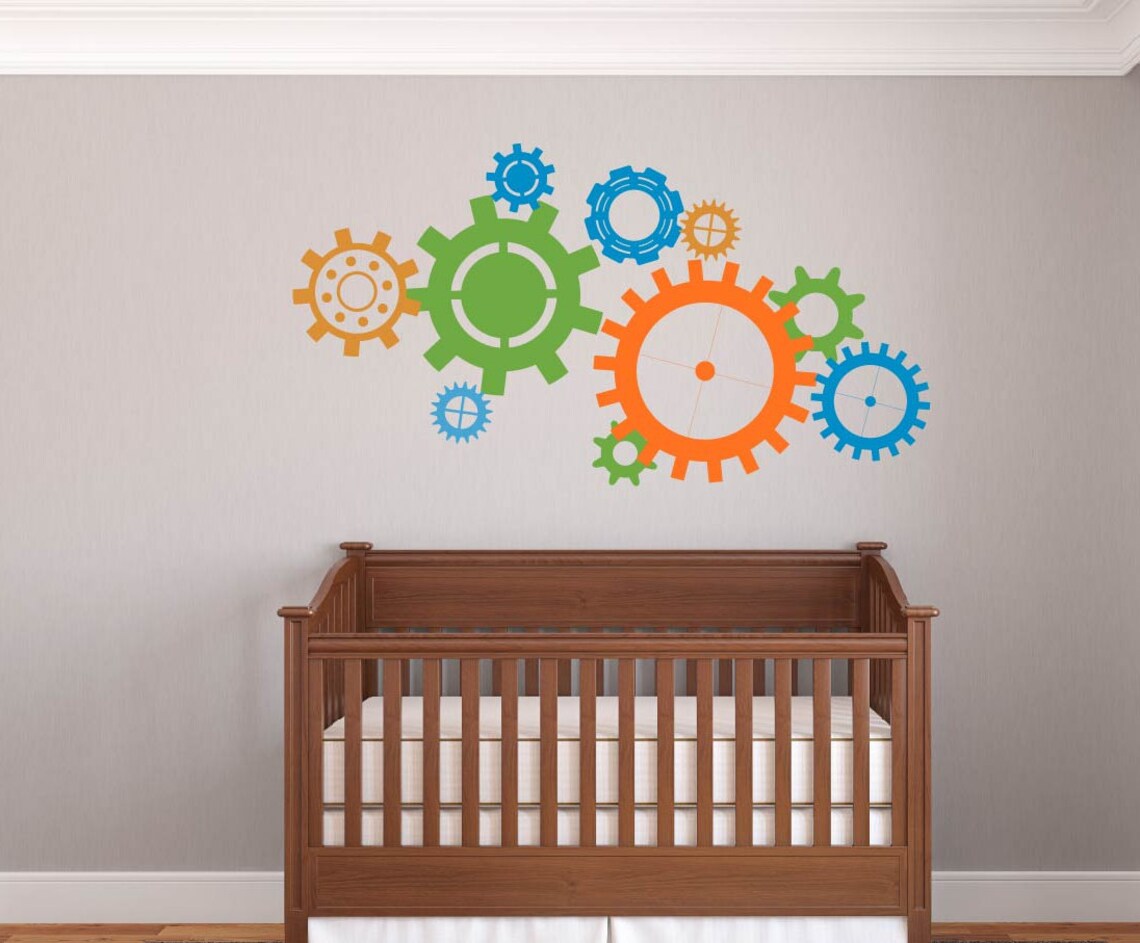 Robot Gears Color Vinyl Wall Decal, Cogs Color Vinyl Wall Decal ...