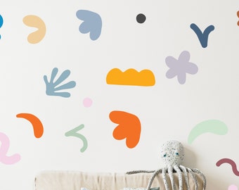 Abstract Wall Decals, Bright pattern Colorful Stickers, Floral, Abstract, Shapes, Patterns, Modern Wall Art, Play Room Decor