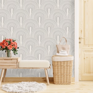 Modern Arch Wallpaper Peel and Stick Fabric, Minimalist pattern Wallpaper, Boho Style Self Adhesive Wallpaper Scandinavian Design Wallpaper