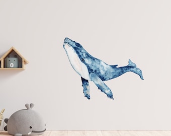 Humpback Whale Wall Decal, Ocean Sealife Fabric Wall Sticker, Peel and Stick Fabric, Nursery Wall Sticker, Ocean Deep Sea Animal