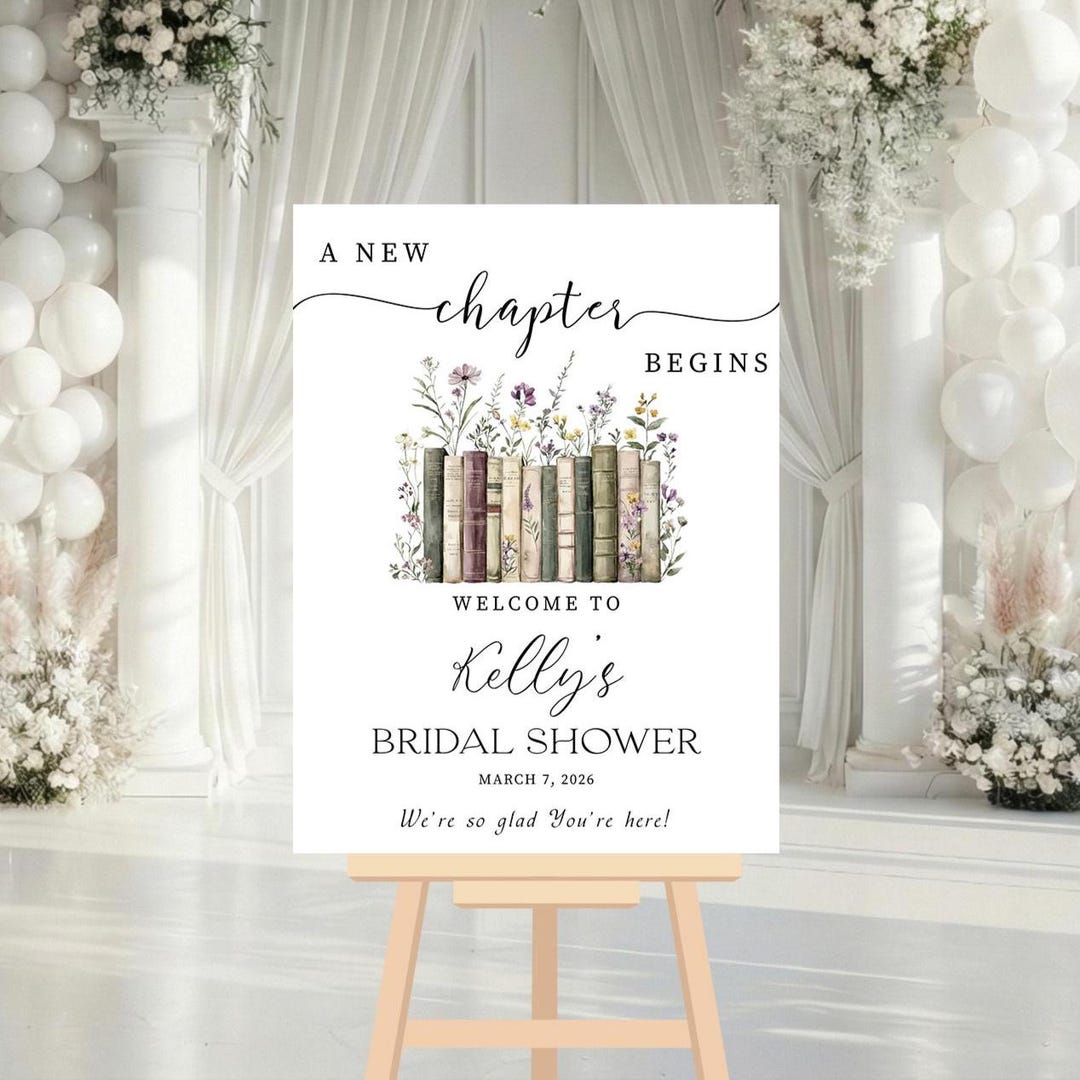 A New Chapter Begins Bridal Shower Welcome Sign, Wildflower Her Next ...