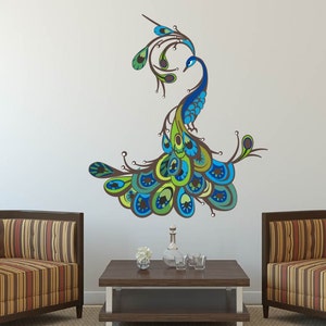 Peacock Wall Decal, Peacock Fabric Wall Decal, Peacock, Fabric, Repositionable. Reusable Peel and Stick, Home Decor, Bedroom, Mural