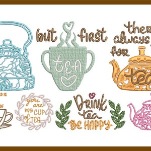Tea Time Embroidery Bundle: Elegant Machine Designs for Stitching Enthusiasts - Versatile Digital Patterns