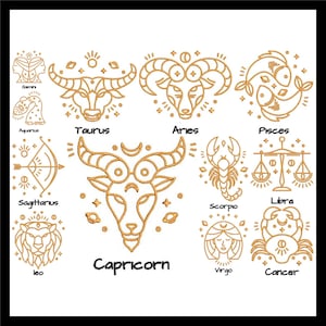 Wzory do haftu konstelacji zodiaku: 12 znaków astrologicznych do szycia maszynowego