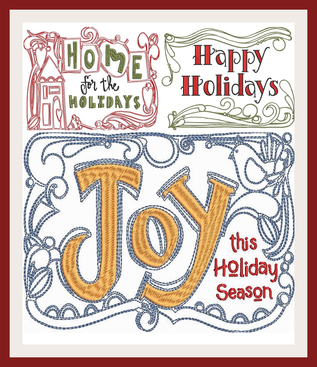 Festive Holiday Machine Embroidery Bundle: Christmas Trio Designs for ...