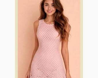 Vintage Crochet Lace Dress Pattern PDF, Women's Summer Crochet Dress, Boho Beach Cover Up, Mesh Crochet Dress, Sizes 8 to 14